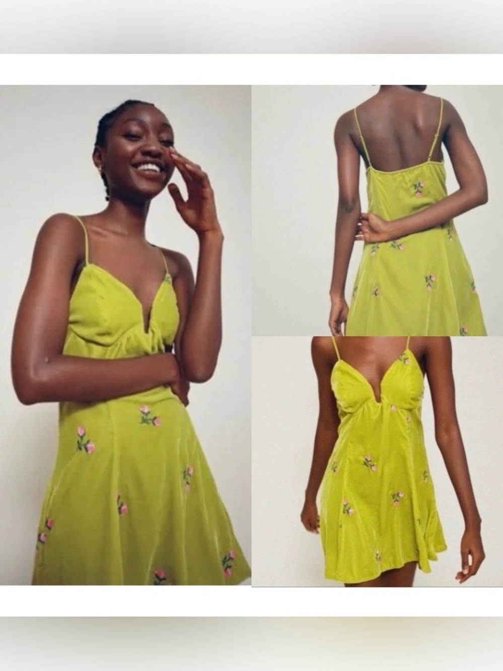 Urban Outfitters Ginger Lime Green Floral Velvet Slip Dress